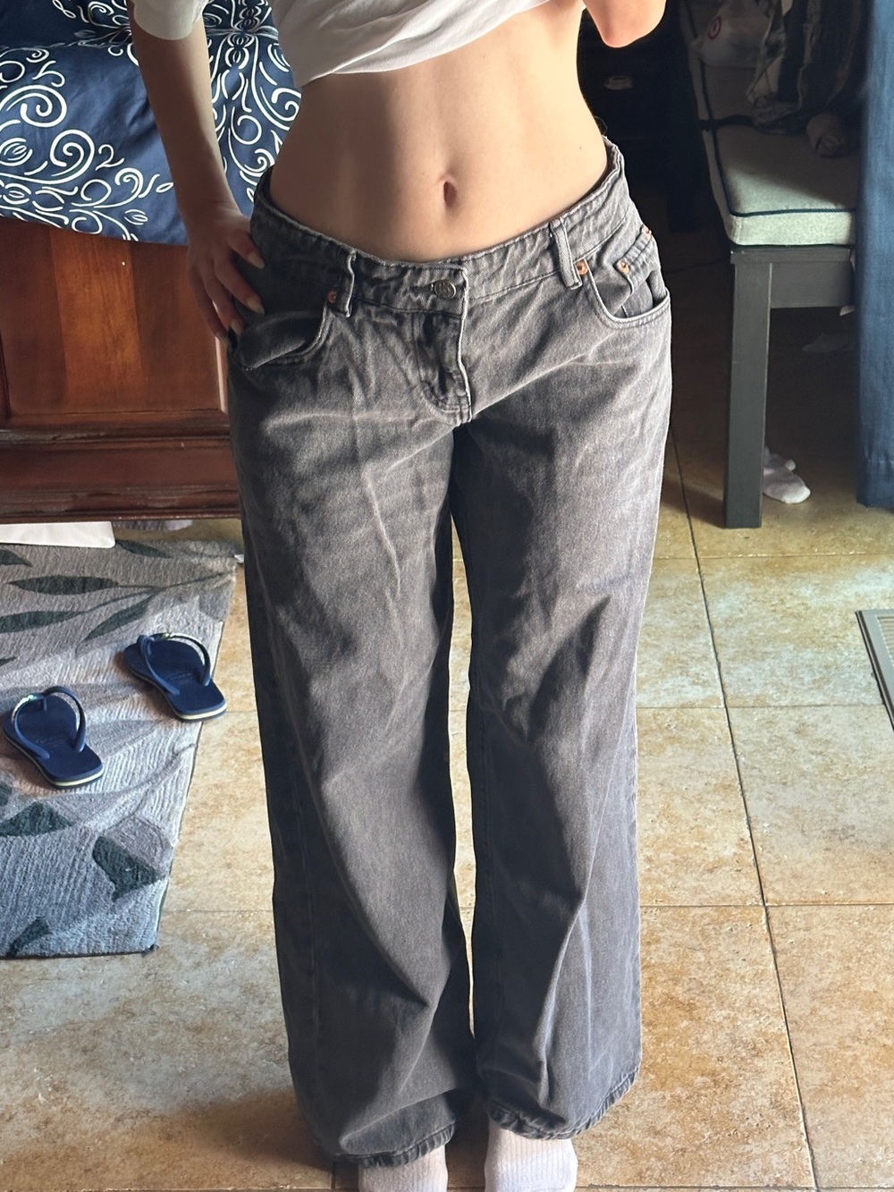 Motel Rocks Gray Wide-Leg Jeans